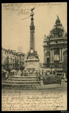 Tarjeta postal circulada de la Fuente de Anspach en Bruselas editada por los Neurdein Frères remi...