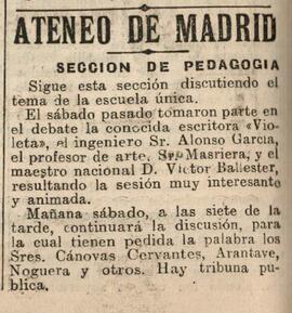 1931-12-11. Continúa la Memoria de la Sección de Pedagogía sobre la escuela única. El Liberal (Ma...