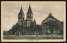 Tarjeta postal de vista exterior de la Iglesia de San Nicolás en Arenberg, distrito en Coblenza, ...