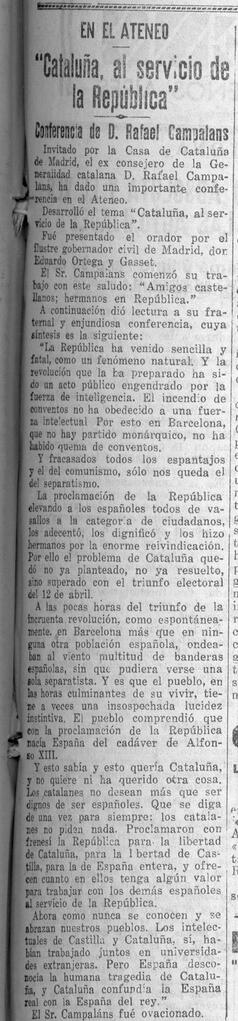 1931-05-16. Conferencia de Rafael Campaláns. El Liberal (Madrid)