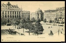 Tarjeta postal de vista panorámica de la Königsplatz de Leipzig editada por Dr. Trenkler Co. en l...