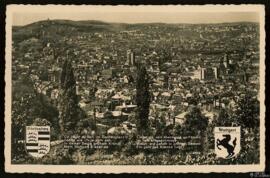 Tarjeta postal de vista panorámica sobre Stuttgart (Baden-Wurtemberg, Alemania), fotografía y edi...