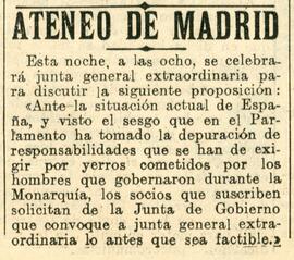 1931-08-27. Junta general extraordinaria sobre responsabilidades de la Monarquía. El Liberal (Mad...