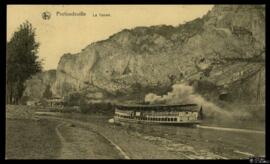 Tarjeta postal circulada de un barco a vapor de pasajeros junto al túnel de Profondeville editada...