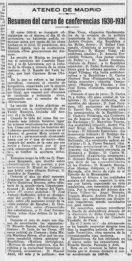 1931-07-31. Resumen del curso de conferencias 1930-1931. El Liberal (Madrid)