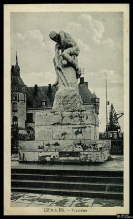Tarjeta postal de la escultura del tirador de piedra o Tauzieher en Colonia