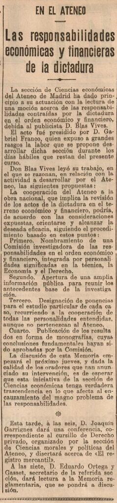 1930-06-01. Acto de la Sección de Ciencias Económicas sobre las responsabilidades económicas y fi...