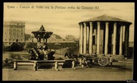 Tarjeta postal de vista exterior del Templo de Vesta y la Fuente de los Tritones o de Fuente de C...