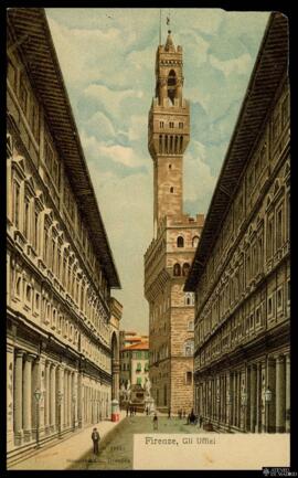 Tarjeta postal a color de la Galeria degli Uffizi de Florencia editada por Stengel & Co. en D...