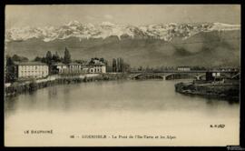 Tarjeta postal de vista del paisaje del Pont de l'Ille y los Alpes en Grenoble editada por los Be...