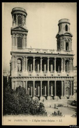 Tarjeta postal de vista exterior de la Iglesia de San Sulpicio de París editada por Lévy et Neurd...