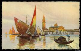 Tarjeta postal policromada de reproducción de una ilustración de la Isla de San Giorgio Maggiore ...