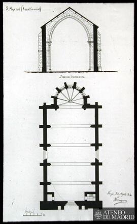 Planta y sección de la iglesia de San Martín de Noya (La Coruña). (Dibujo de Vicente Lampérez y R...