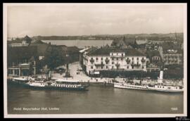 Tarjeta postal de vista panorámica del Hotel Bayerischer Hof en Lindau editada por el Verlag von ...
