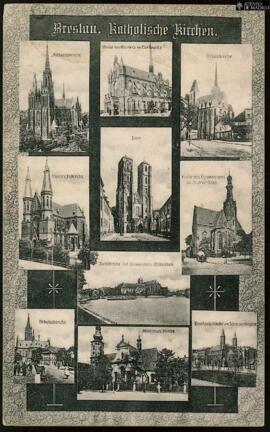 Tarjeta postal de composición de imágenes de las iglesias católicas de Breslavia editada por el V...