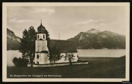 Tarjeta postal de la Iglesia de Santa Margarita o St. Margarethe en el península de Zwergern  jun...