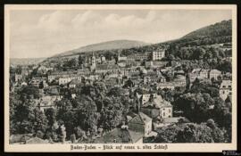 Tarjeta postal de vista panorámica de Baden-Baden desde el Neuen Schloss editada por el Verlag Ju...