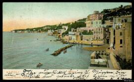 Tarjeta postal circulada a color de vista panorámica del barrio de Posillipo de Nápoles editada p...