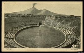 Tarjeta postal del Anfiteatro de Pompeya con vista hacia el Monte Vesubio editada por R. Zedda di...