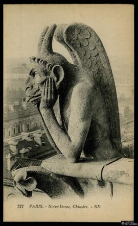 Tarjeta postal de detalle de la escultura de una quimera de la Catedral de Notre-Dame de París ed...