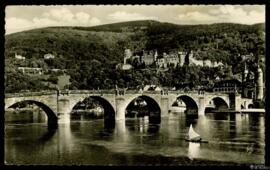 Tarjeta postal del antiguo Castillo y el Neckarbrücke de Heidelberg editada por el Kunstverlag vo...