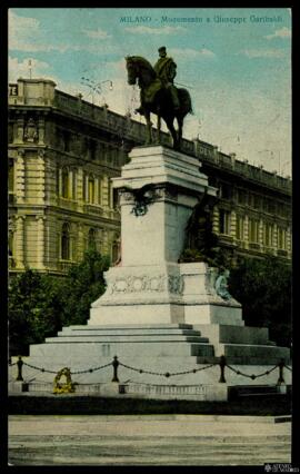 Tarjeta postal a color del Monumento ecuestre a Giuseppe Garibaldi de Milán editada por Magazzini...