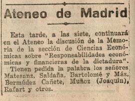 1930-07-03. Continúa la discusión de la Memoria de la Sección de Ciencias Económicas . El Liberal...