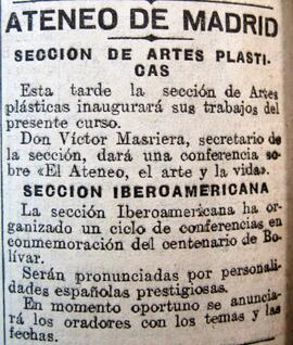 1930-12-06. Actos de secciones de Artes Plásticas e Iberoamericana. El Liberal (Madrid)