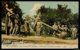Tarjeta postal a color del grupo escultórico de la VIII Station du Calvaire de Lourdes en la que ...