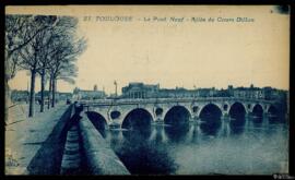 Tarjeta postal circulada del Pont Neuf y el paseo Cours Dillon en Toulouse remitida a Mrs. G. E. ...