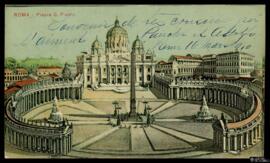 Tarjeta postal circulada a color de la Plaza San Pedro de la Ciudad del Vaticano en Roma remitida...
