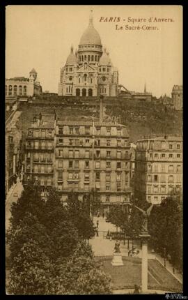 Tarjeta postal de vista panorámica de la Square d’Anvers y la Basílica del Sagrado Corazón o Basi...