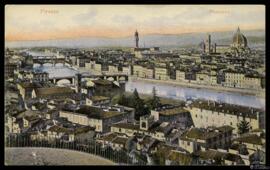 Tarjeta postal a color de vista panorámica de Florencia editada por H. Guggenheim & Co, en Zú...