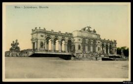 Tarjeta postal a color de la Glorieta de Palacio de Schönbrunn en Viena editada por W. D. W. I.