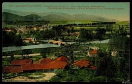 Tarjeta postal a color de vista panorámica de Saint-Gaudens, el Valle de la Garonne y la cadena m...