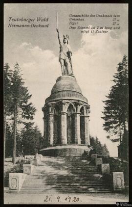 Tarjeta postal del monumento escultórico Hermannsdenkmal en el Bosque Teutónico editada por M. Gl...