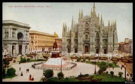 Tarjeta postal de vista panorámica de la Piazza del Duomo y la Catedral de Milán