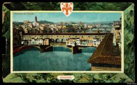 Tarjeta postal a color de vista panorámica del Ponte Vecchio de Florencia editada por A. C. F.