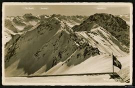 Tarjeta postal del Weissfluhjoch hacia los picos Shiahorn, Piz Kesch y Bernina, fotografía de M. ...